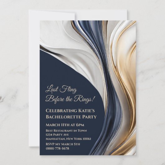 Bachelorette Party-Blue Wit en Goud- Kaart (Voorkant)