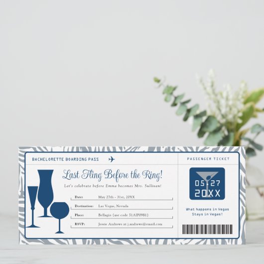 Bachelorette Party Boarding Pass Kaart (Staand voorkant)