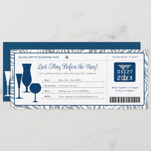 Bachelorette Party Boarding Pass Kaart (Voorkant / Achterkant)