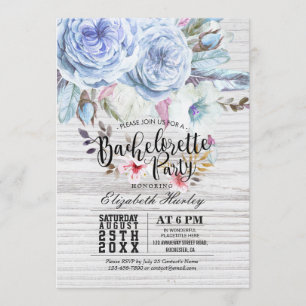 Bachelorette Party Boho Floral Feather Rustic Wood Kaart