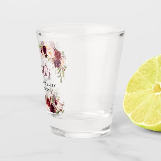 Bachelorette Party Bourgogne Waterverf Bloemen Shot Glas (Rechts)