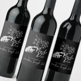 Bachelorette Party Bride or Die Floral Gothic  Wijn Etiket