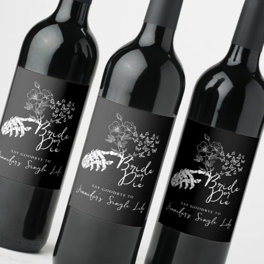 Bachelorette Party Bride or Die Floral Gothic  Wijn Etiket