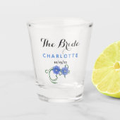 Bachelorette Party Bride Wedding Blue Flowers Shot Glas (Voorkant)