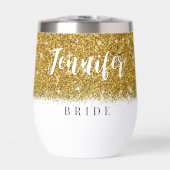 Bachelorette party bruid gouden glitter wijn tumbl (Voorkant)