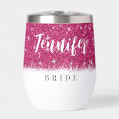 Bachelorette party bruid roze glitter wijn tumbler (Voorkant)