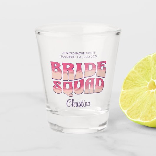 Bachelorette Party Bruid Squad Bruidsmeisje Hot Ro Shot Glas (Voorkant)