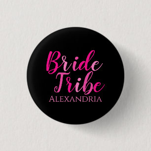 Bachelorette Party Bruid Tribe Hot Roze Zwart Ronde Button 3,2 Cm