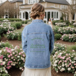 Bachelorette Party Bruidsmeisje Bruids Bruiloft Denim Jacket<br><div class="desc">Dit spijkerjack is niet alleen een kledingstuk; het is een gepersonaliseerde aandenken die een vleugje edgy charme toevoegt aan je bruidsfeestje. Met aanpasbare elementen, kunt u het personaliseren met de naam van de bruidsmeisje of een speciaal bericht, waardoor het een uniek en gekoesterd onderdeel van uw bruiloft viering. Deze jas...</div>