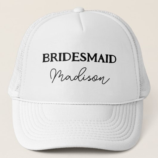 Bachelorette party bruidsmeisje zwart en wit trucker pet (Voorkant)