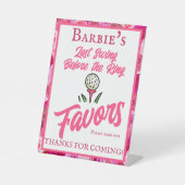 Bachelorette Party Bruiloft Golfen Roze Bloemen Reclamebord Met Voetstuk (Voorkant)