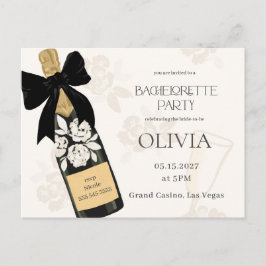 Bachelorette party Bubbly Wijnfles Black Bow Briefkaart