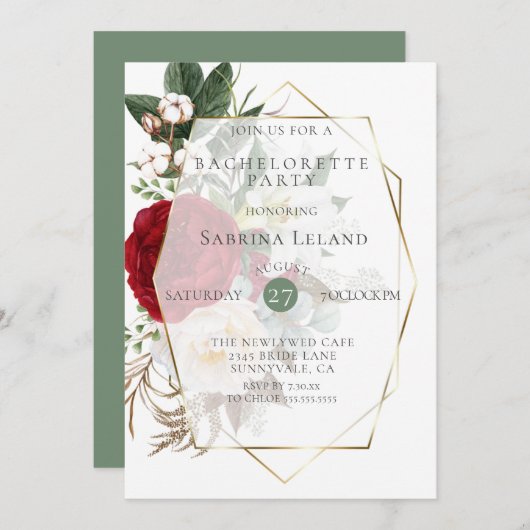 Bachelorette Party | Burgundy Ivory Peonies Kaart (Voorkant / Achterkant)