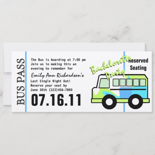 Bachelorette Party Bus Pass Kaart (Voorkant)