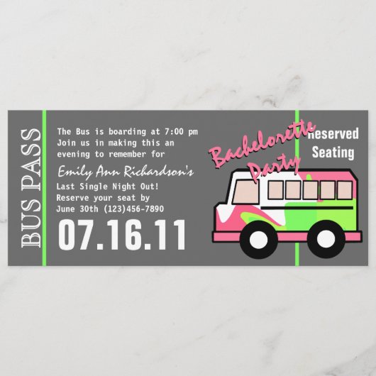 Bachelorette Party Bus Pass Programmakaart (Voorkant)
