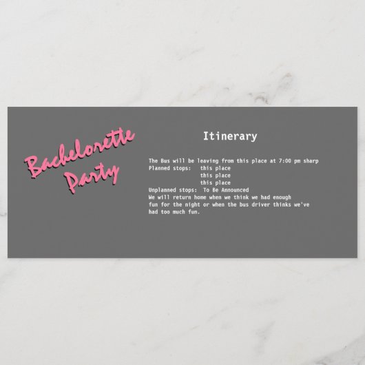 Bachelorette Party Bus Pass Programmakaart (Achterkant)