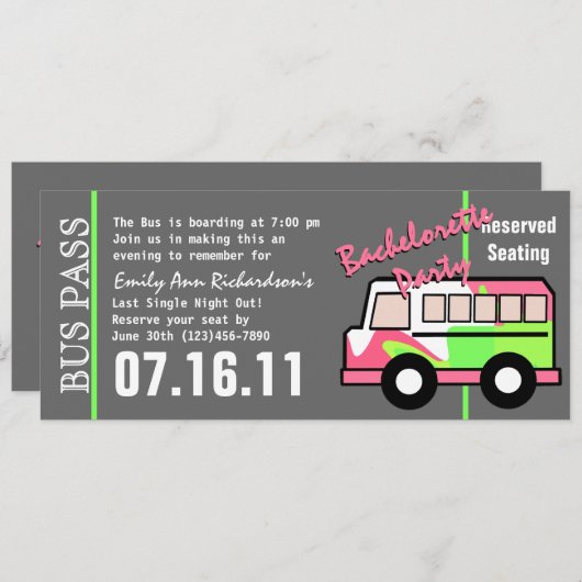 Bachelorette Party Bus Pass Programmakaart (Voorkant / Achterkant)
