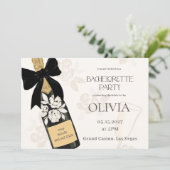 Bachelorette party Champagne fles Zwart Bow Kaart (Staand voorkant)