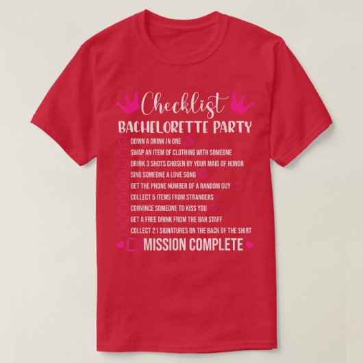Bachelorette Party Checklist Games Bride40 T-shirt (Design voorkant)
