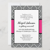 Bachelorette Party Chevron Chic Hot Pink Monogram Kaart (Achterkant)