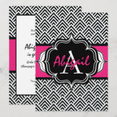 Bachelorette Party Chevron Chic Hot Pink Monogram Kaart (Voorkant / Achterkant)