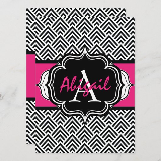 Bachelorette Party Chevron Chic Hot Pink Monogram Kaart (Voorkant / Achterkant)
