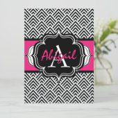 Bachelorette Party Chevron Chic Hot Pink Monogram Kaart (Staand voorkant)