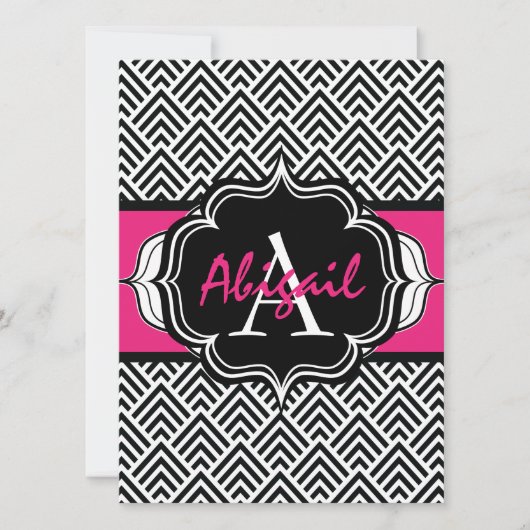 Bachelorette Party Chevron Chic Hot Pink Monogram Kaart (Voorkant)
