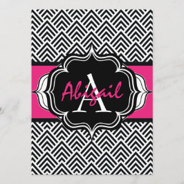 Bachelorette Party Chevron Chic Hot Pink Monogram Kaart
