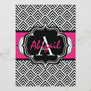 Bachelorette Party Chevron Chic Hot Pink Monogram Kaart