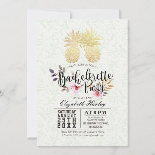 Bachelorette Party Chic Gold Foil Pineapple Coule Kaart (Voorkant)