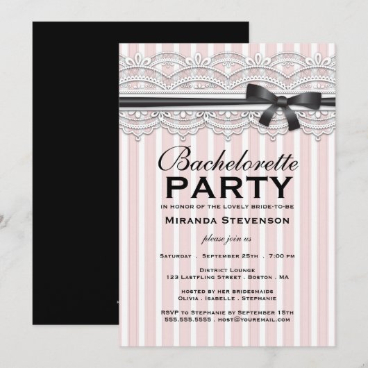 Bachelorette Party Chic Lace Garter Uitnodiging (Voorkant / Achterkant)