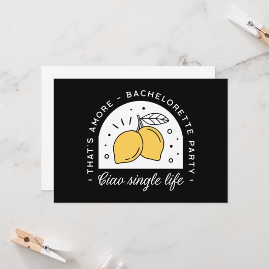 Bachelorette party citroen fruit thema zwart geel kaart (Voorkant / Achterkant in situ)