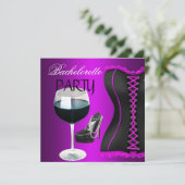 Bachelorette Party Cocktails Magenta Black Corset Kaart (Staand voorkant)