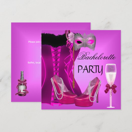 Bachelorette Party Corset Roze Schoenen Masker Kaart (Voorkant / Achterkant)