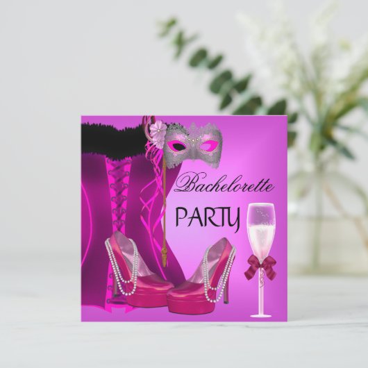 Bachelorette Party Corset Roze Schoenen Masker Kaart (Staand voorkant)