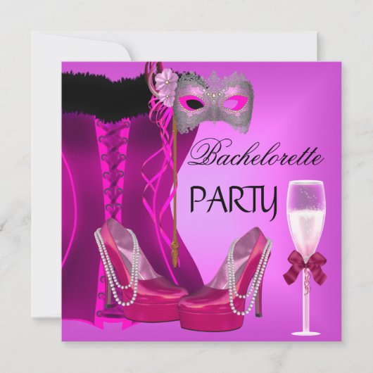 Bachelorette Party Corset Roze Schoenen Masker Kaart (Voorkant)