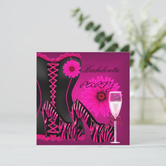 Bachelorette Party Corset Zebra Zwart Roze Schoene Kaart (Staand voorkant)