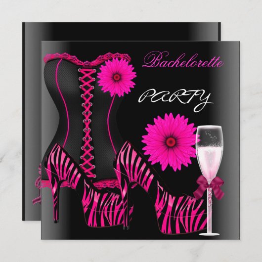 Bachelorette Party Corset Zebra Zwart Roze Schoene Kaart (Voorkant / Achterkant)