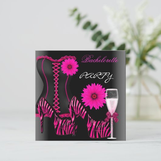Bachelorette Party Corset Zebra Zwart Roze Schoene Kaart (Staand voorkant)