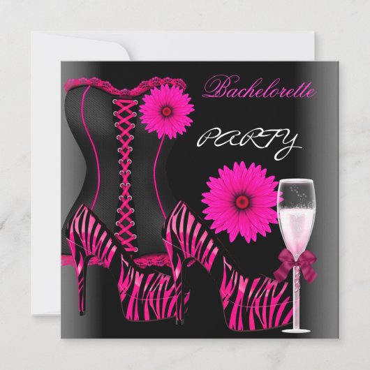 Bachelorette Party Corset Zebra Zwart Roze Schoene Kaart (Voorkant)