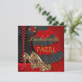 Bachelorette Party Corset Zwart Rood Jurk Schoenen Kaart (Staand voorkant)
