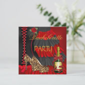 Bachelorette Party Corset Zwart Rood Jurk Schoenen Kaart (Staand voorkant)