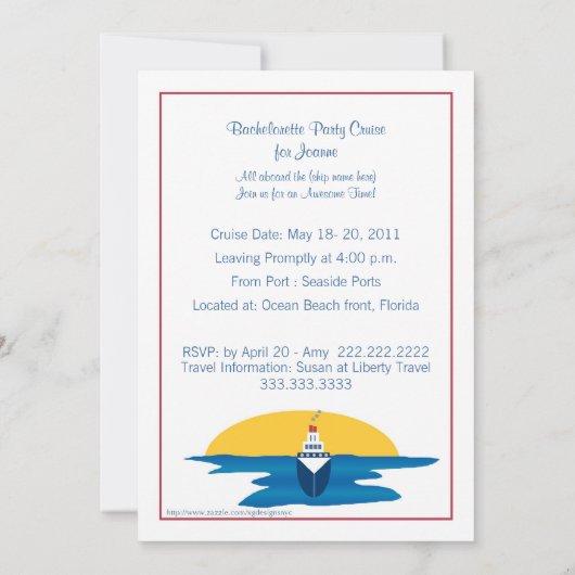 Bachelorette Party Cruise Invite - Sunset Design Kaart (Achterkant)
