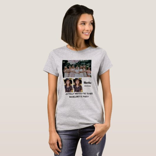 Bachelorette Party custom 3 Foto Collage T-Shirt (Voorkant volledig)
