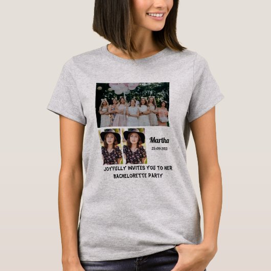 Bachelorette Party custom 3 Foto Collage T-Shirt (Voorkant)