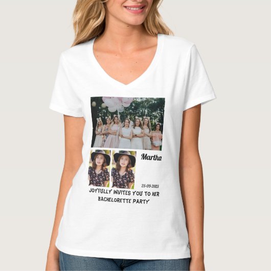 Bachelorette Party custom 3 Foto Collage T-Shirt (Voorkant)