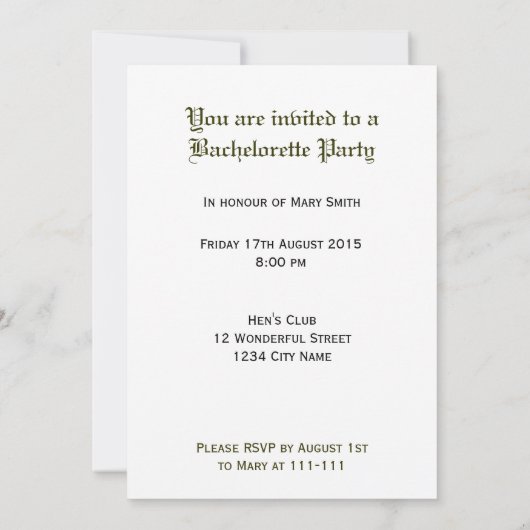 Bachelorette Party Custom Invitation Kaart (Achterkant)