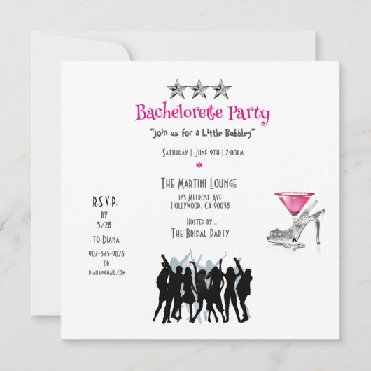 Bachelorette Party Dansen op Martini Glass Invita Kaart (Achterkant)