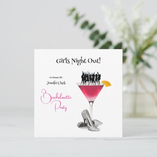 Bachelorette Party Dansen op Martini Glass Kaart (Staand voorkant)